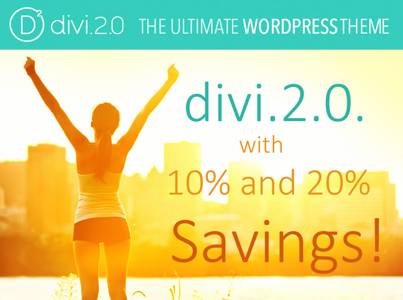 Divi 2.0 Celebrations: with 10% and 20% discount deals