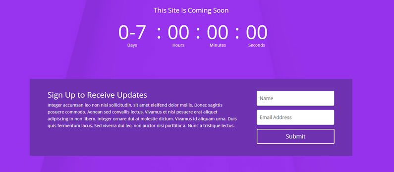 divi 2 coming soon page