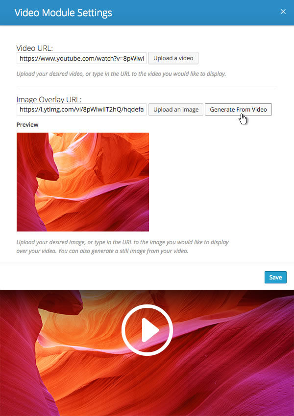 divi 2.2 video modules cover images