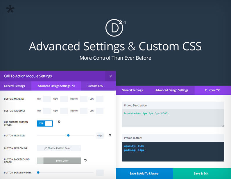 divi 2.4 settings and custom css