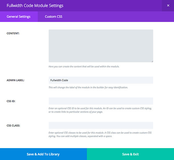 divi 2.4 code module settings