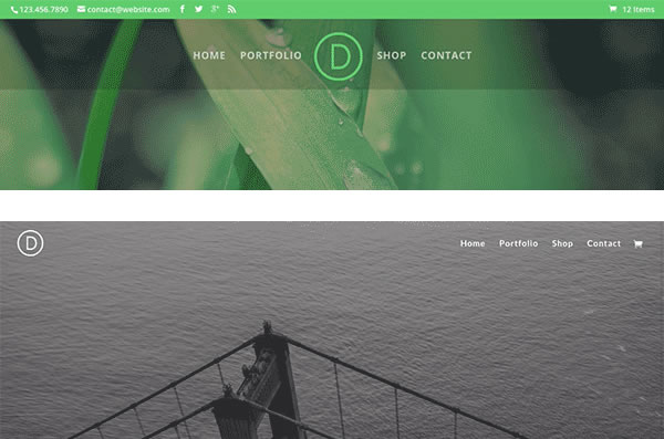 divi 2.4 semi transparent navigation headers