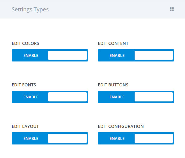 divi role editor - settings types