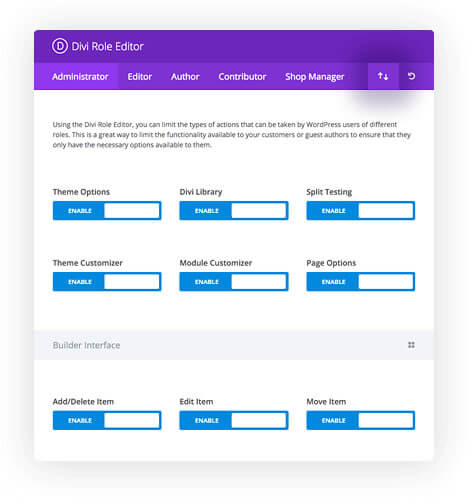 export divi role editor settings