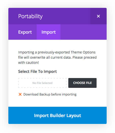 export divi theme options