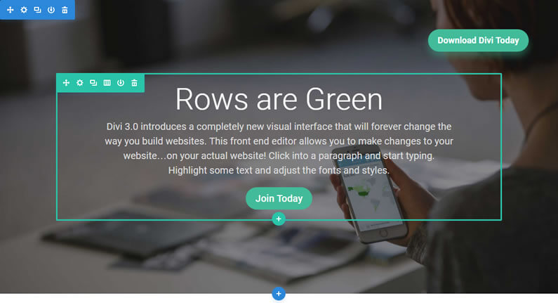 visual page builder green rows