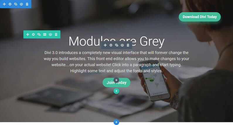 visual page builder grey modules