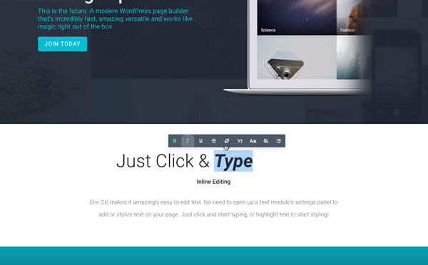 divi 3.0 visual page builder just click and type