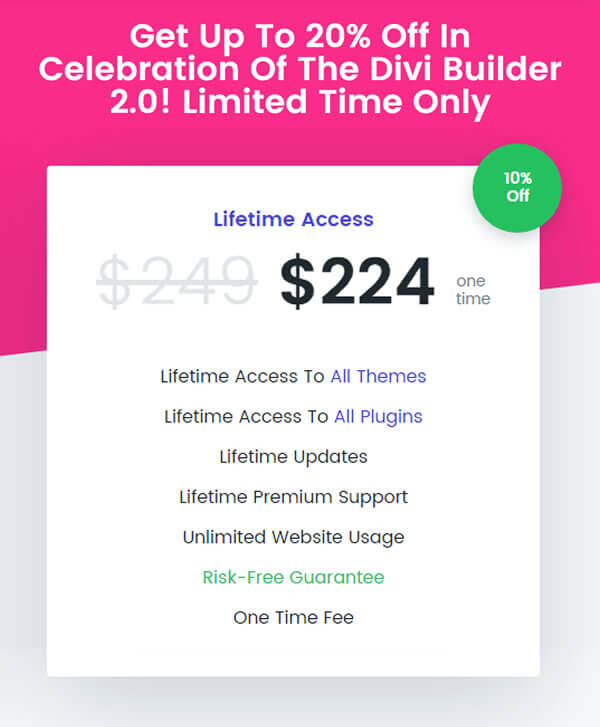 elegant themes lifetime access 10% saving