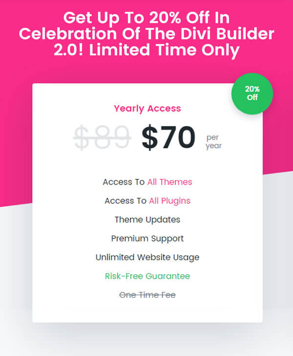 elegant themes yearly access 20% saving