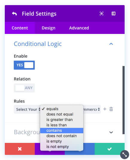 new divi contact form module conditional logic