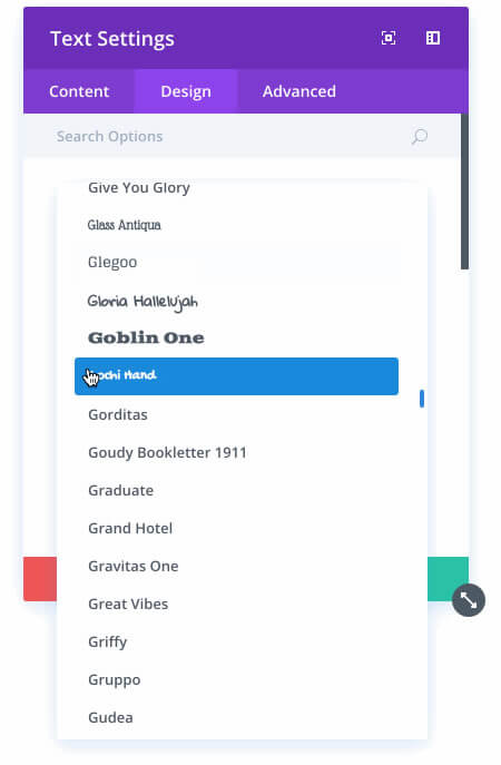 divi font options interface