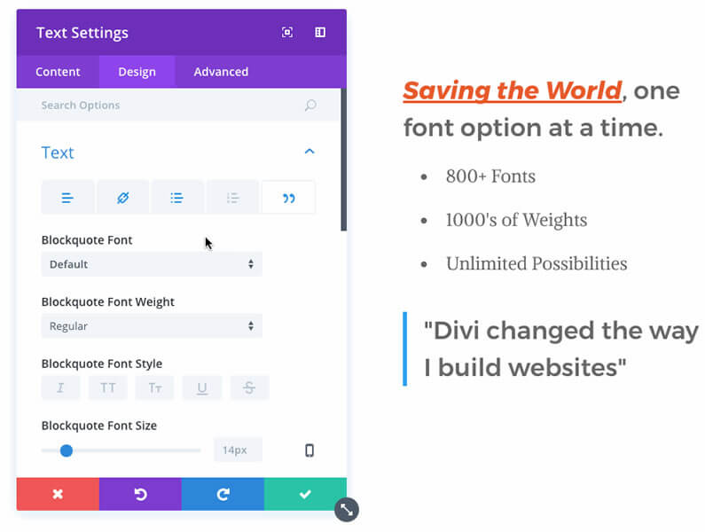 divi font text module design options