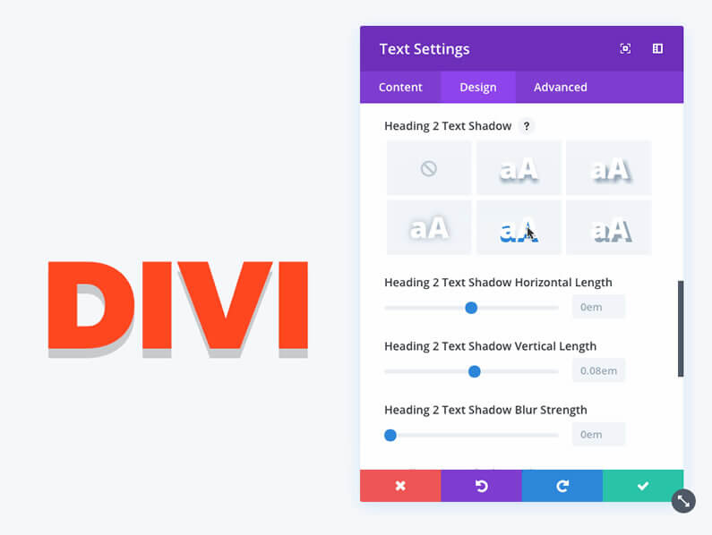 divi text shadow options