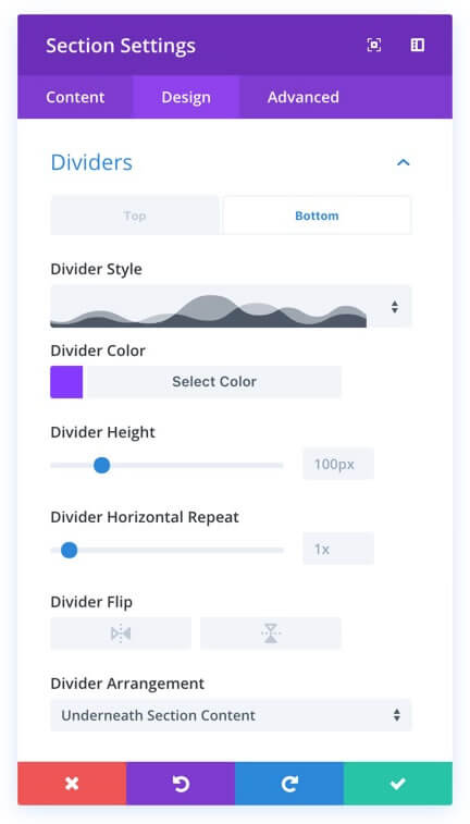 divi shape dividers interface