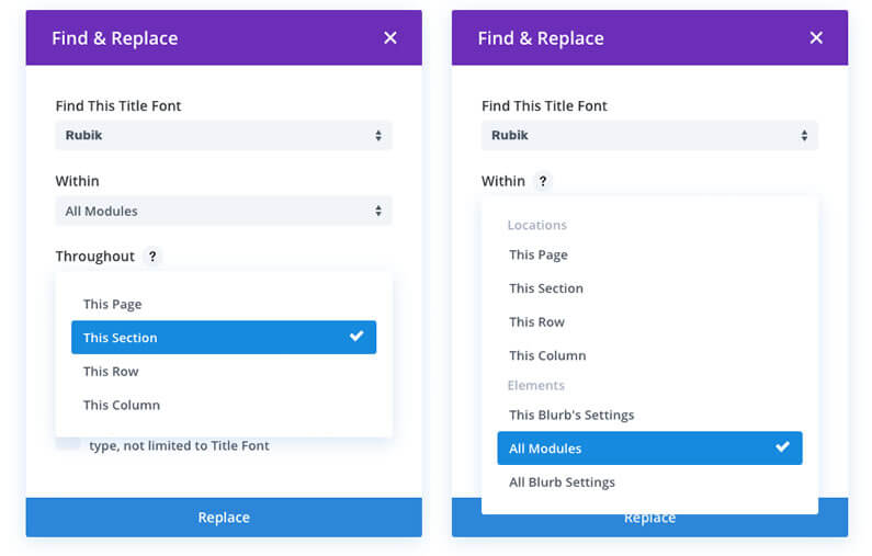 divi find and replace comes with robust targeting controls